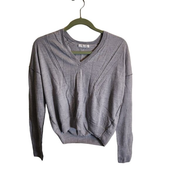 Rag & Bone Gray Extra Fine Merino Wool Distressed V Neck Sweater Size S - Picture 1 of 7